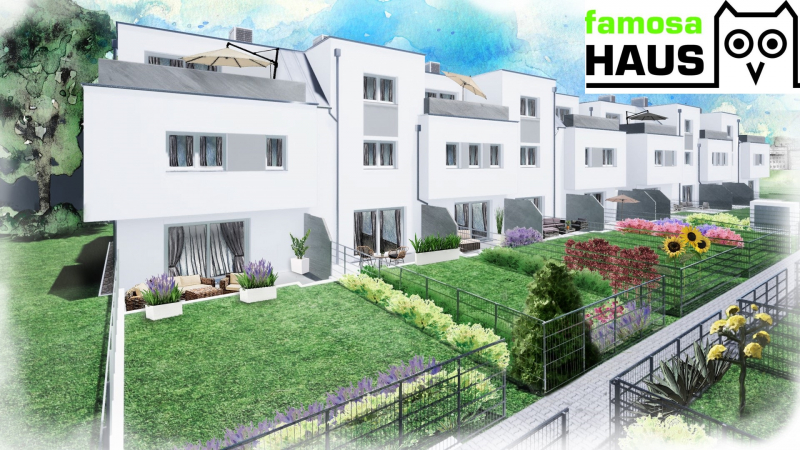 Fixpreis und Fertigstellungsgarantie: Reihenhaus mit 4 Zimmern, Keller, Terrasse, Garten, Dachterrasse und Garagenplatz.