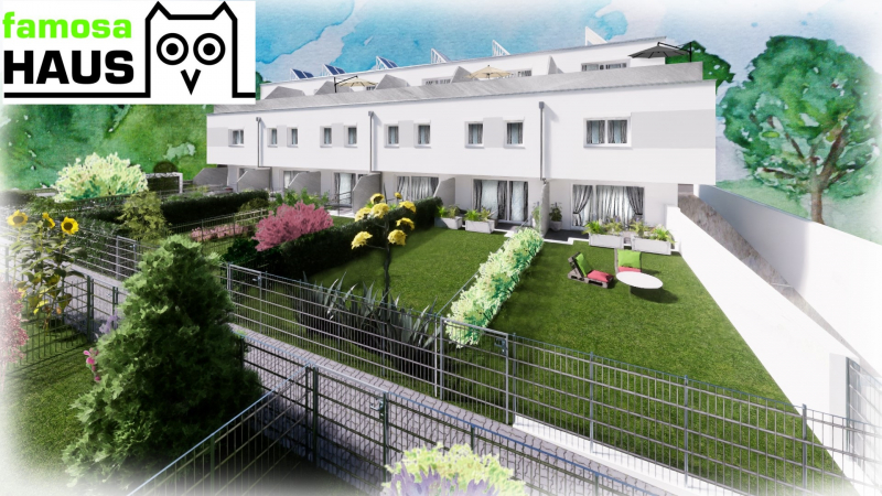 Adieu Gas und Fernwärme: Niedrigenergie-Reihenhaus mit 133m² Wohnfläche, 52m² Keller, Eigengarten, Dachterrasse und 2 Garagenplätzen