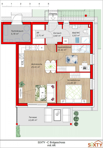 Energieklasse A/B: Gartenwohnung mit 3,5 Zimmern, Terrasse, Eigengarten und 2 Parkpltzen. Provisionsfrei! /  / 2460 Bruck an der Leitha / Bild 7