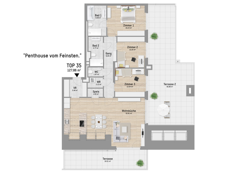 ERSTBEZUG: PENTHOUSE MIT 85 m TERRASSE UND TRAUMHAFTEN WEITBLICK! /  / 1210 Wien / Bild 6