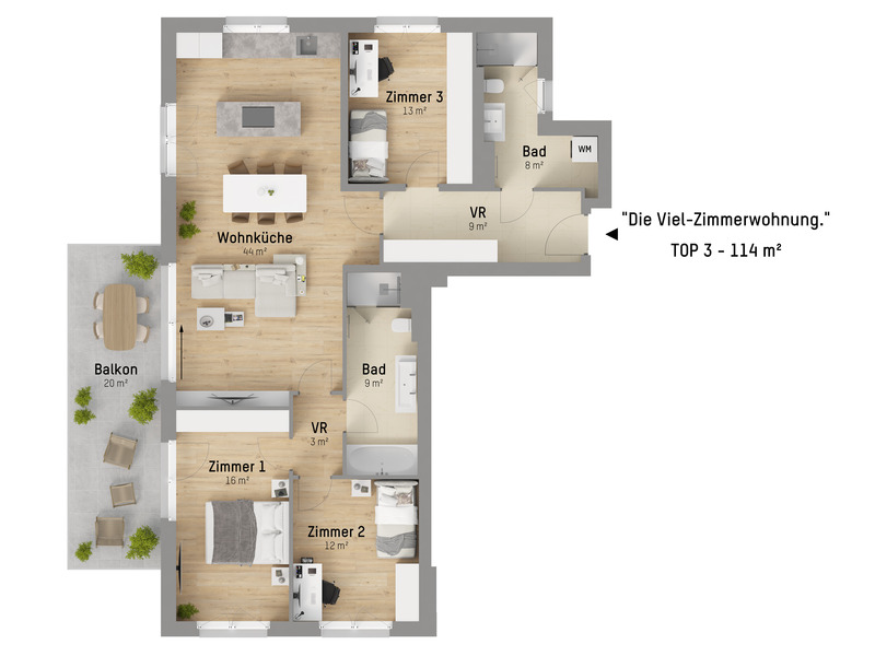 FIRST OCCUPANCY: 4-ROOM APARTMENT WITH HIGH-QUALITY FITTED KITCHEN AND SPACIOUS TERRACE! /  / 1220 Wien, 22. Bezirk, Donaustadt / Bild 9
