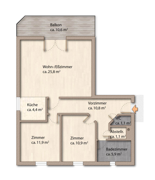 Freundliche 3-Zimmer Wohnung mit Balkon in ruhiger Lage /  / 2625 Schwarzau am Steinfeld / Bild 7