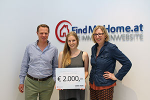 Die Gewinnerin mit FindMyHome.at Eigentümer Benedikt Gabriel und Hans Taus Geschäftsführerin Sabine Taus
